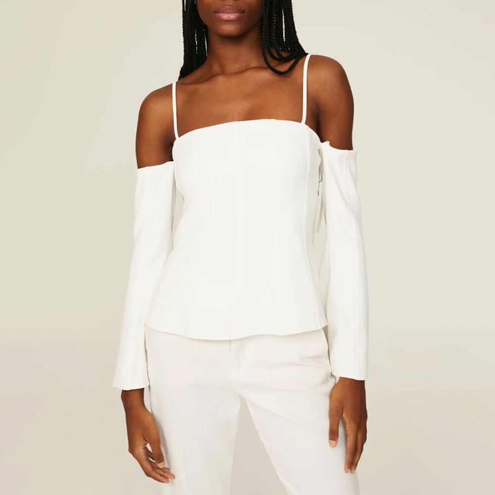 Off-Shoulder White Spaghetti-Strap Blouse
